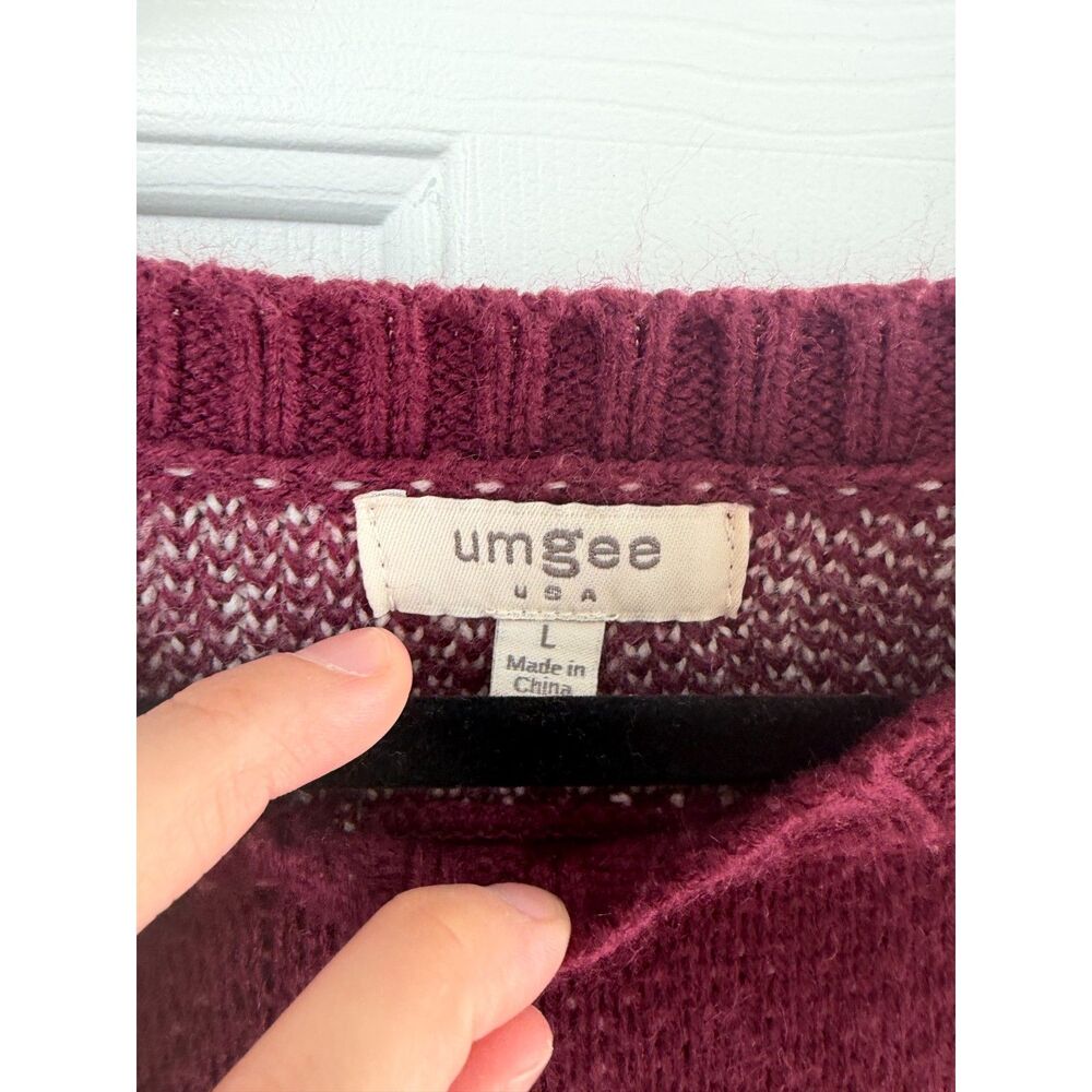 Umgee Red White Star Print Womens Sweater Cardigan Fall Size Large - Picture 2 of 5